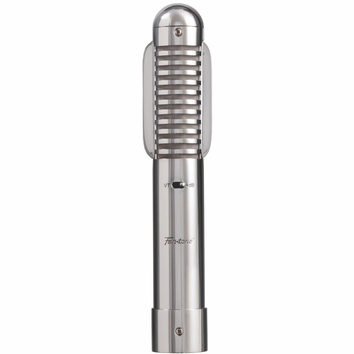 Warm Audio Fen-tone ribbon microphone shown from the front, highlighting its vintage-inspired design and build quality.