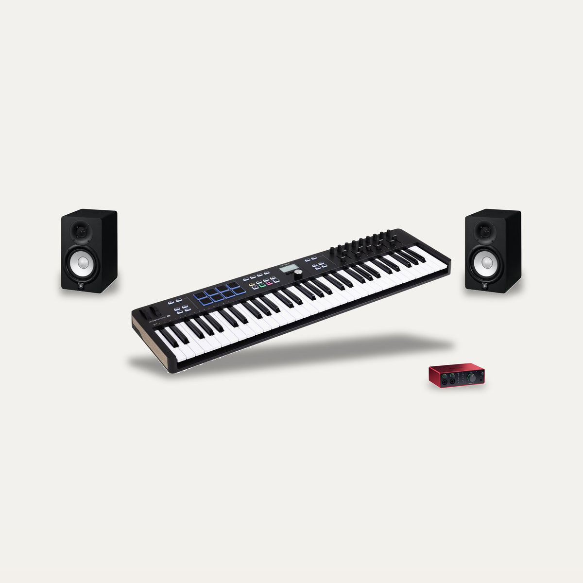 Arturia KeyLab Essential 61 MK3 + Focusrite Scarlett 4i4 + Yamaha HS5 Producer Set – Keyboard Colour Black, Monitor Colour Black