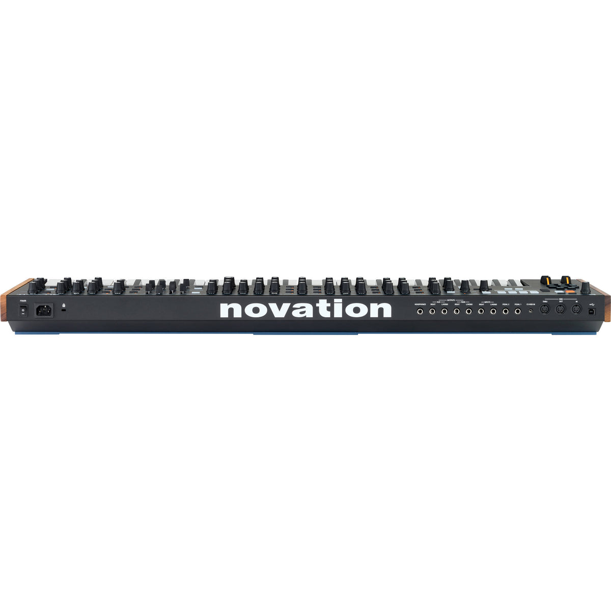 Novation Summit synthesizer with multiple knobs, buttons, and a large display screen, showcasing its professional audio equipment features.