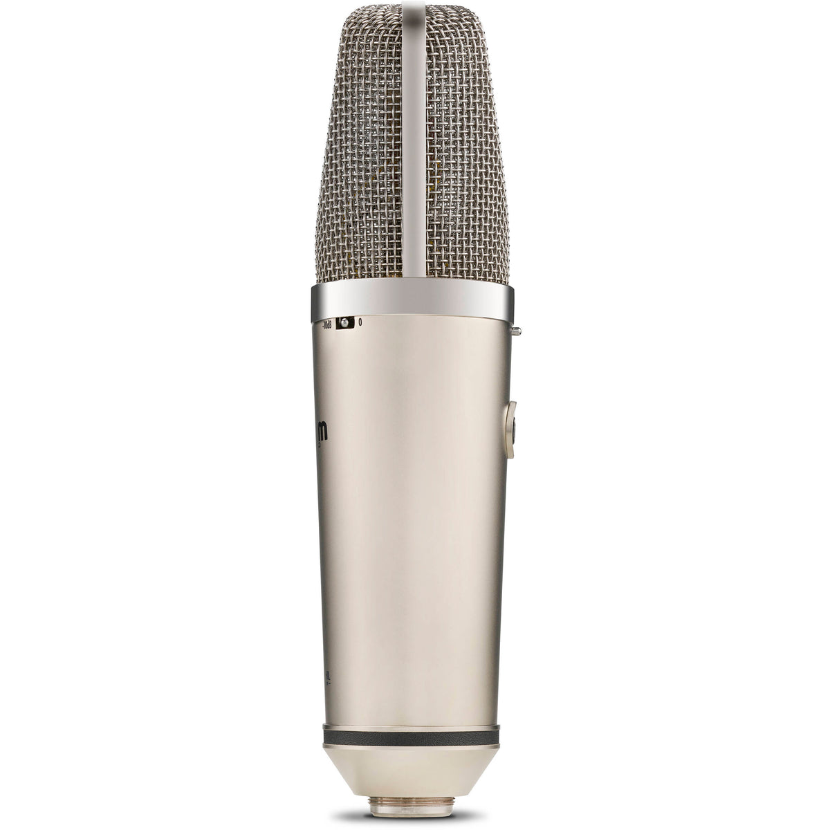 Warm Audio WA-67 condenser microphone shown in a close-up image, featuring vintage-style design and professional audio equipment details.