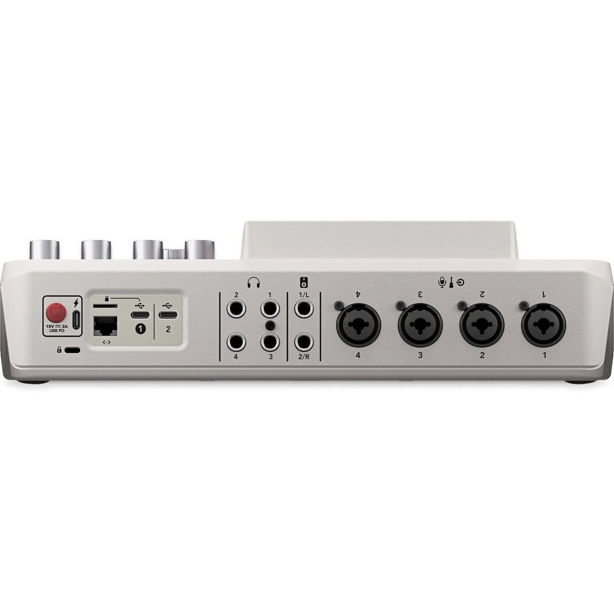 Rode RodeCaster Pro II digital mixer with multiple input channels and control knobs, professional audio equipment for podcasting and streaming