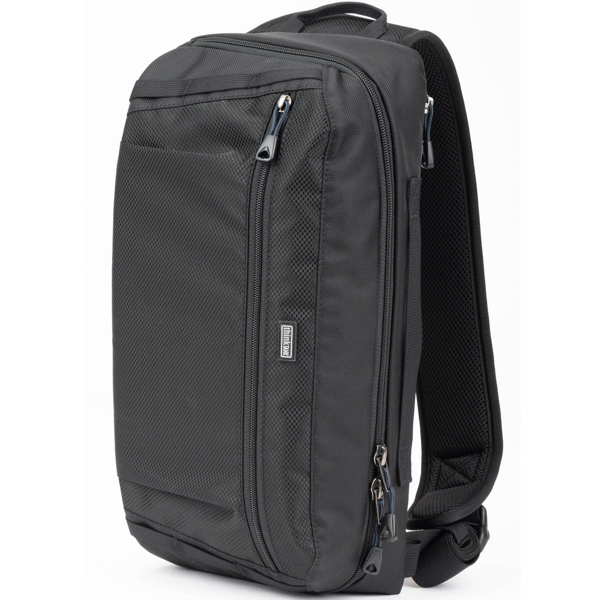 Think Tank PressPass Sling Bag for video equipment, black sling bag with adjustable strap and multiple compartments.