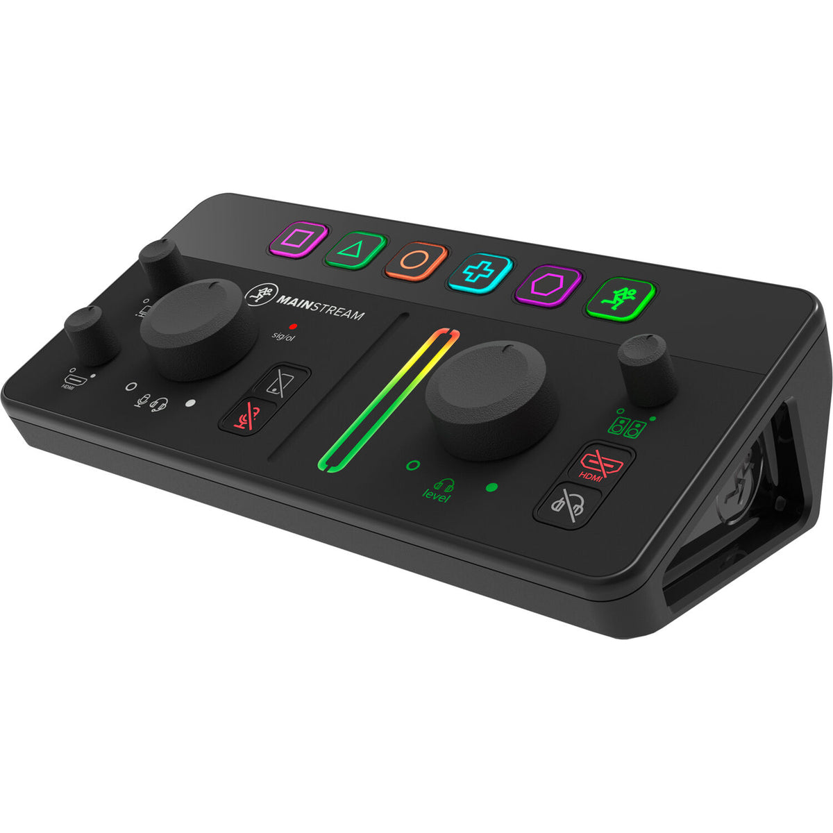 Mackie MainStream video streaming device with control panel and display, designed for professional broadcasting and live streaming.