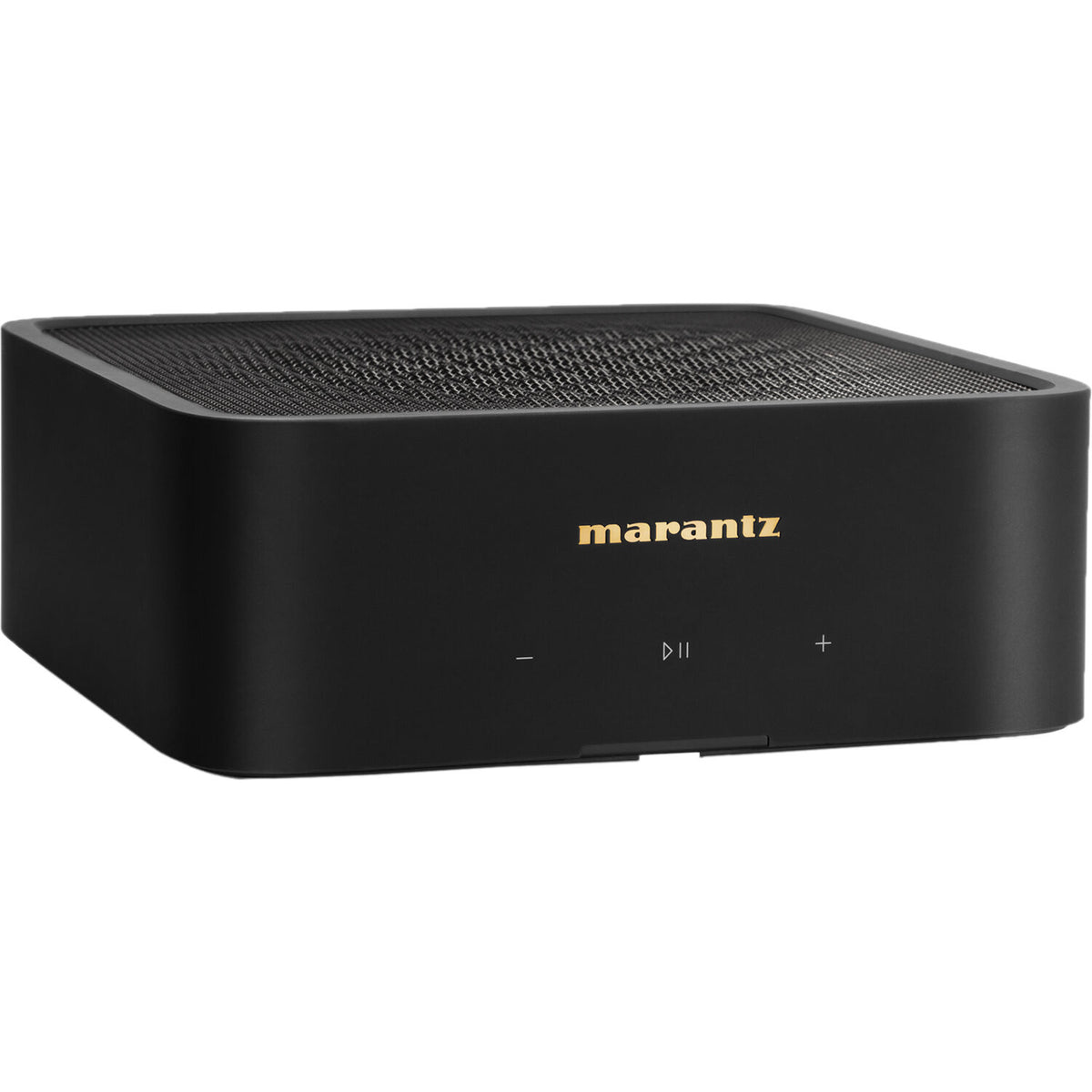 Marantz MODEL M1 music streamer device with sleek black design and front display, used for high-quality audio streaming.