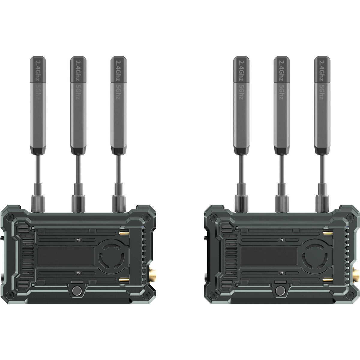 Hollyland Pyro Transmission Kit with video monitors, wireless transmission devices, and control interface for professional video production.