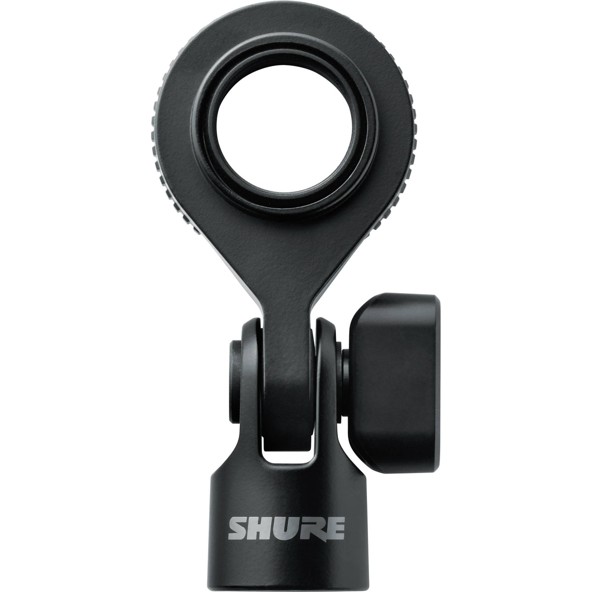 Shure SM4 condenser microphone with a sleek black body and metal grille, ideal for professional audio recording and live sound.