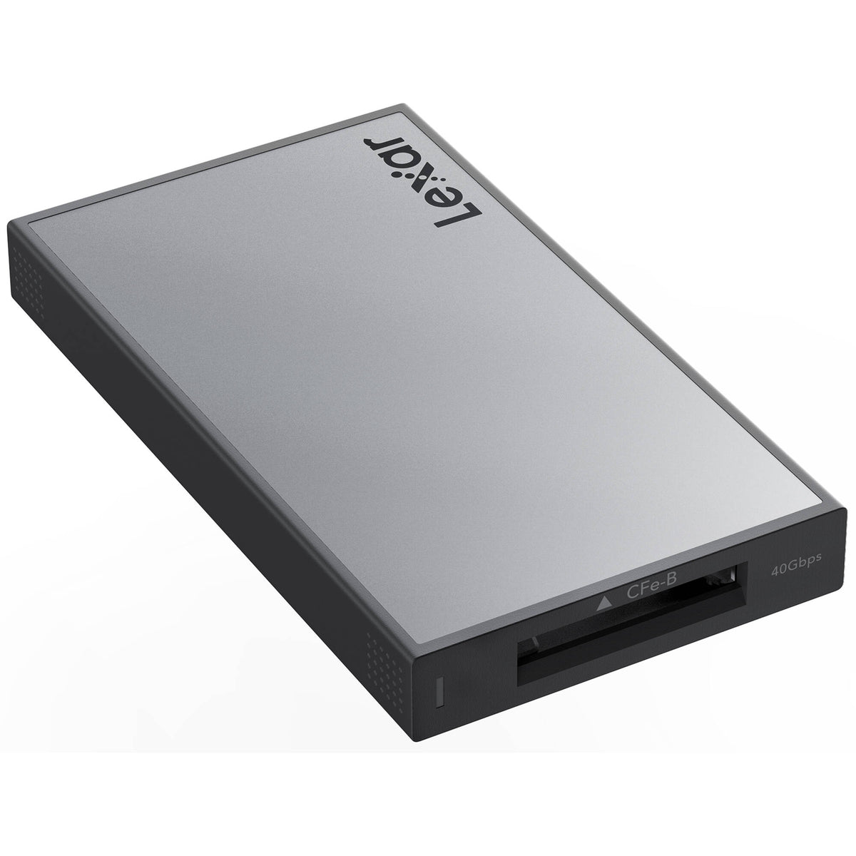 Lexar Workflow CFexpress 4.0 Type B card reader connected to a computer, showcasing fast data transfer for professional photographers.