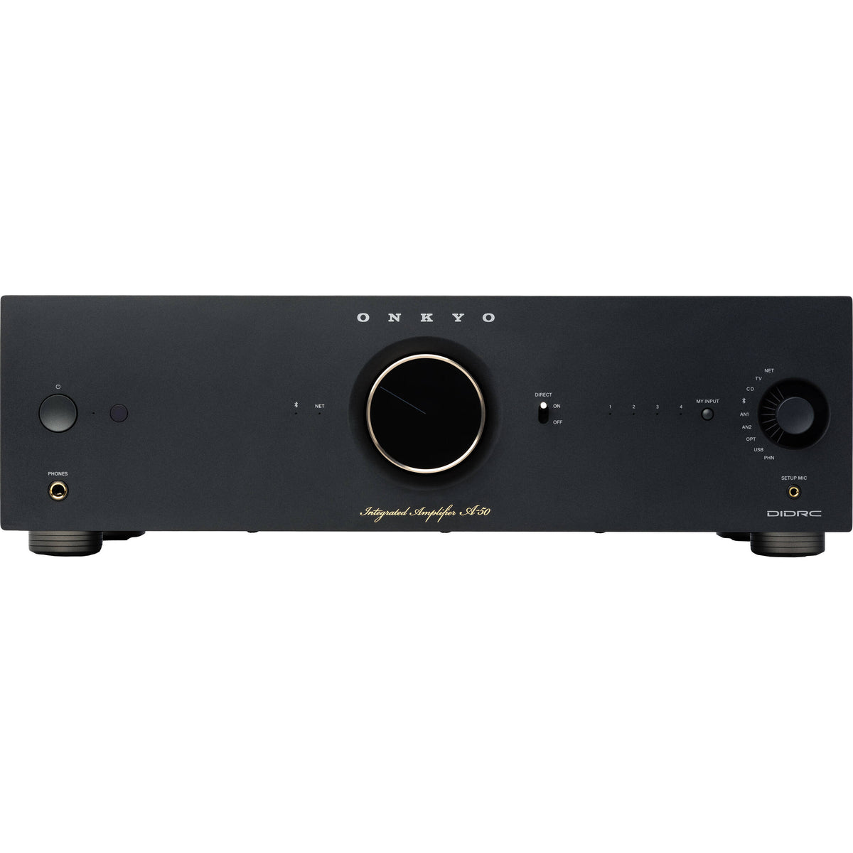 Onkyo Icon A-50 stereo amplifier with silver finish and control knobs, designed for high-quality audio output