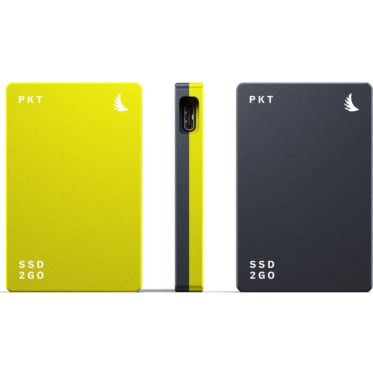 Angelbird SSD2GO PKT portable external SSD drive with black casing and USB connection for high-speed data storage.
