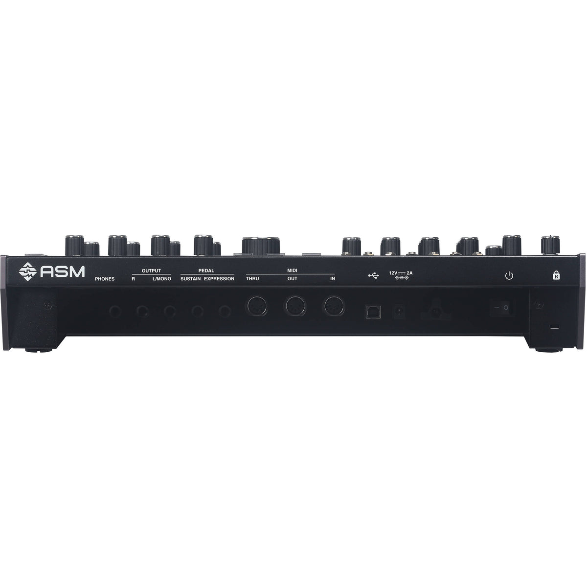 ASM Leviasynth desktop synthesizer with knobs and buttons, compact electronic music instrument for studio and live use.