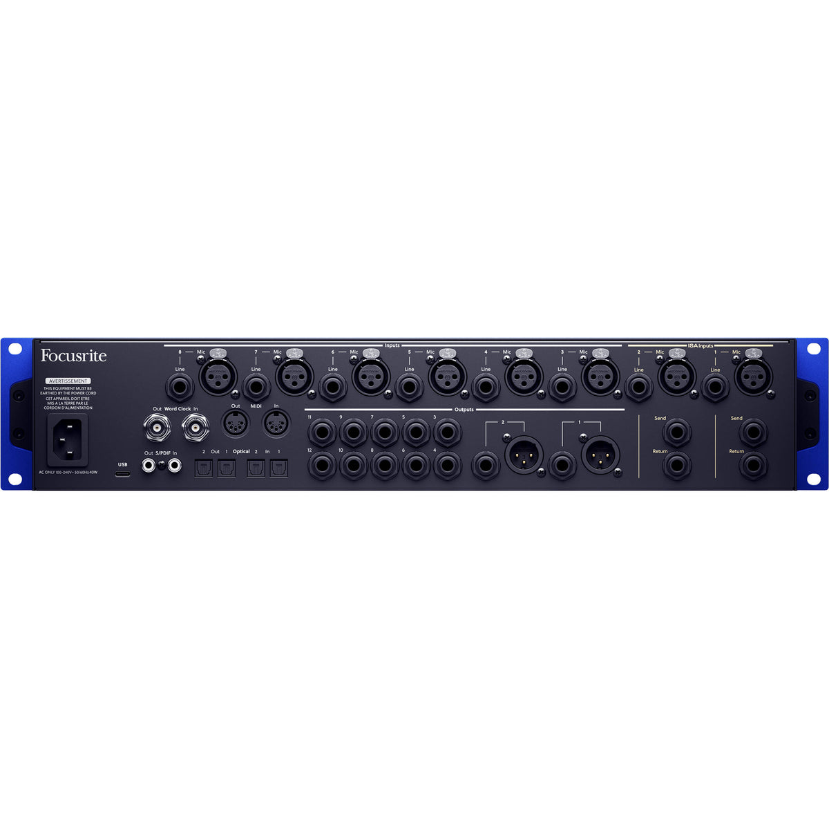 Focusrite ISA C8X USB audio interface with multiple input and output ports, compact design, and professional audio equipment appearance.