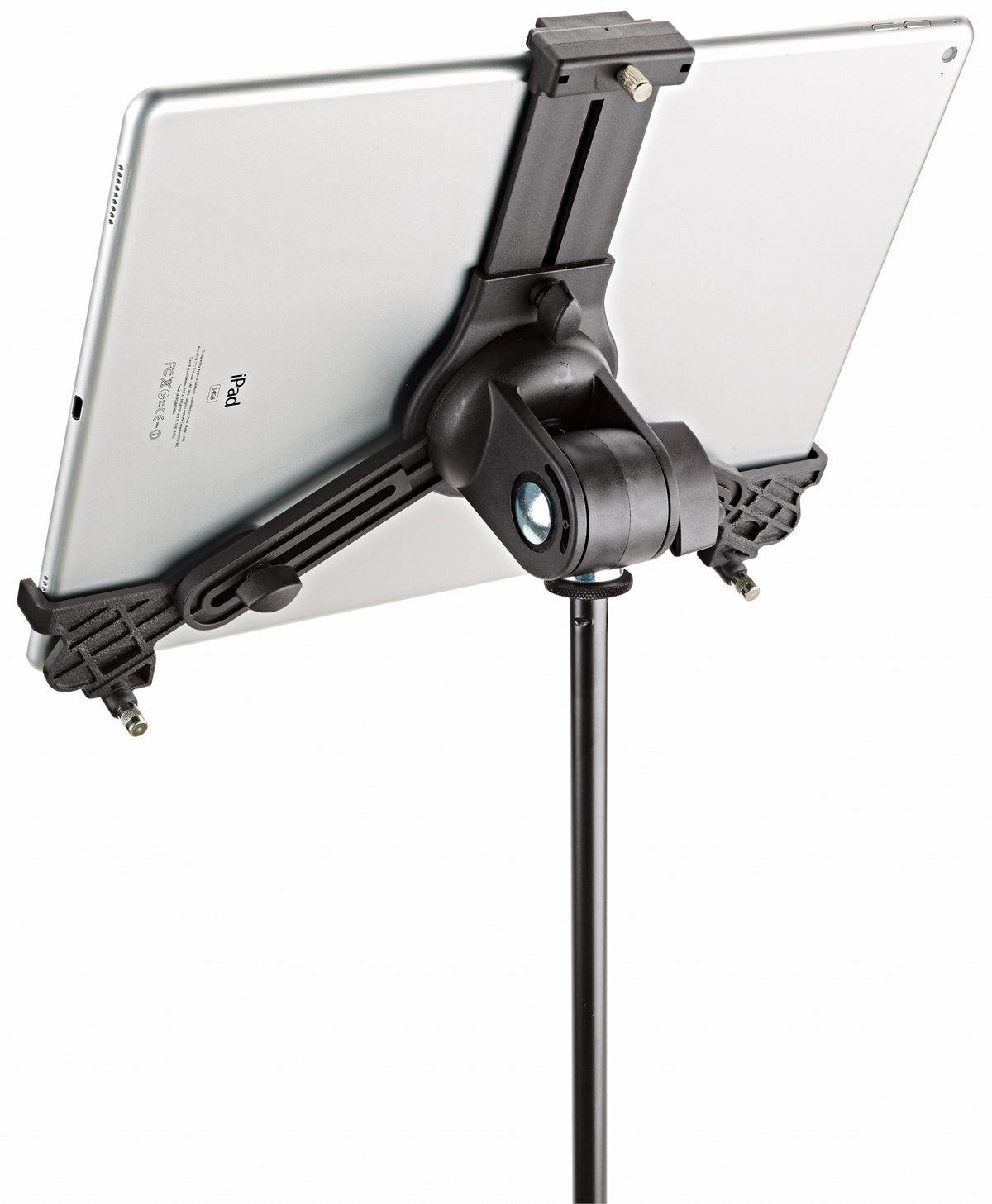 K&M 19790 multimedia microphone stand with adjustable height and flexible holder for studio or stage use.