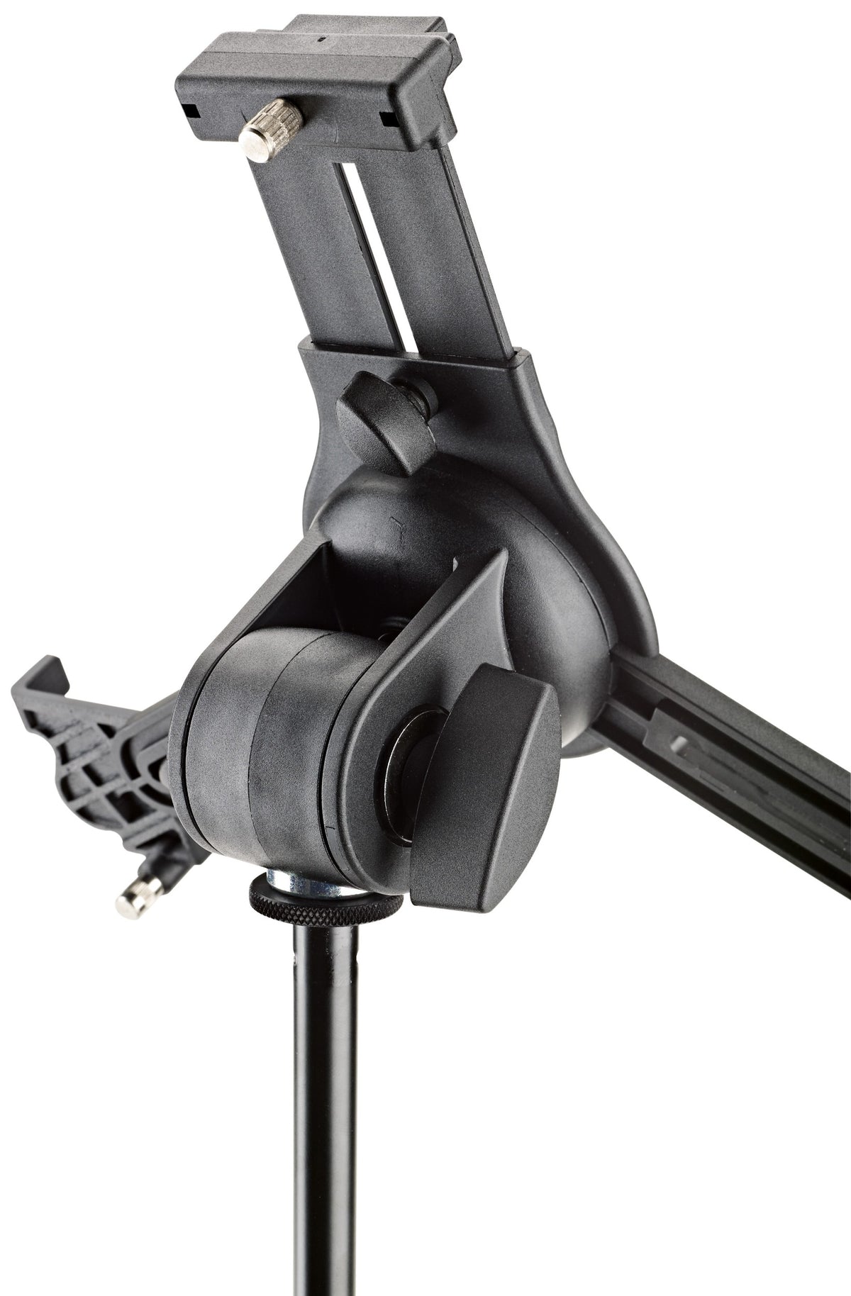 K&M 19790 microphone multimedia stand with adjustable arm and black finish, designed for studio and stage use