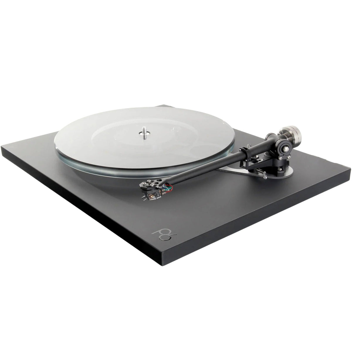 Rega Planar 6 turntable in Polaris Grey with Nd5 cartridge, showcasing its sleek design and tonearm components.