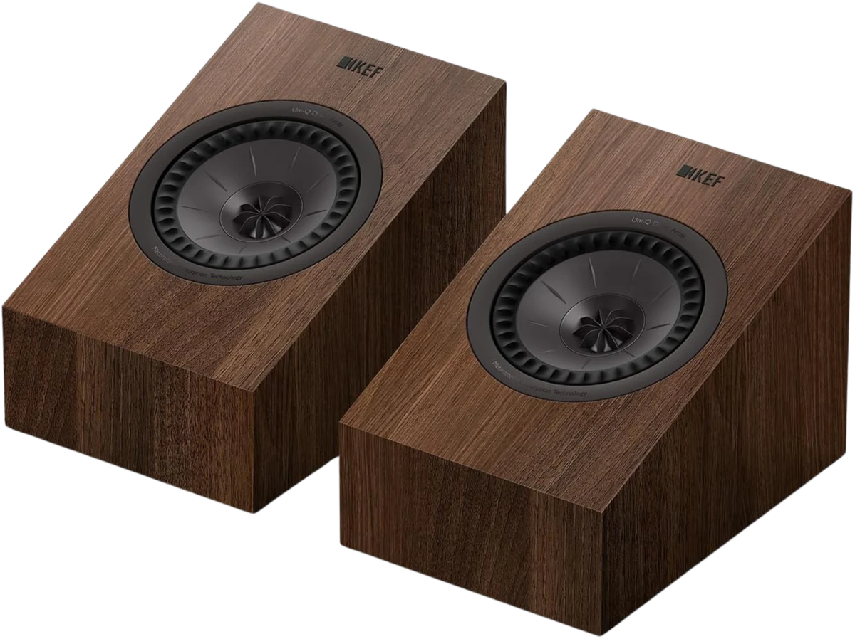 KEF Q8 Meta Dolby Atmos speakers shown with sleek black finish and modern design for immersive audio experience.