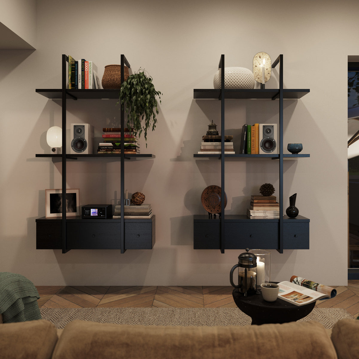 DALI Opticon 1 MK2 passive bookshelf speakers with white finish and sleek design, showing the front grille and speaker drivers.