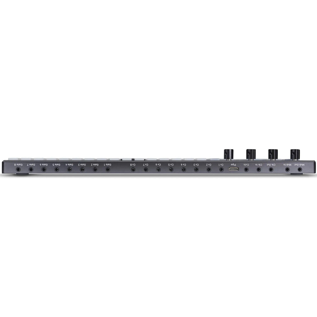 OXI Instruments One MKII sequencer with white side panels, compact electronic device for music sequencing and performance.