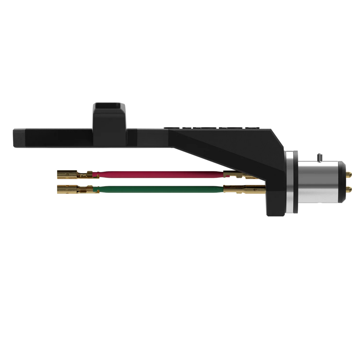Ortofon SH-2 Black headshell for turntable cartridges, shown from the left side with a sleek black finish.