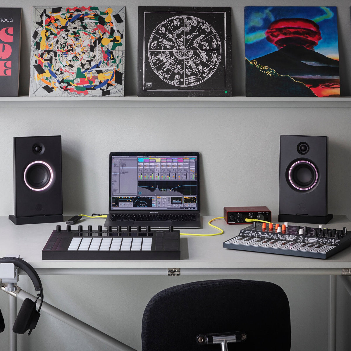 AIAIAI UNIT-4 MKII, black pair on a studio desk with laptop and MPC