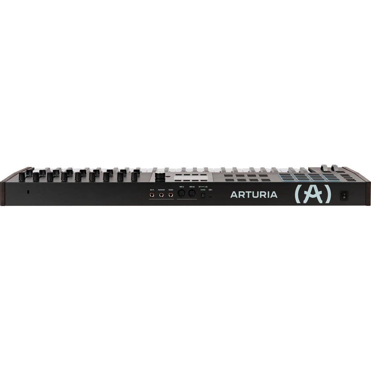 Arturia KeyLab 49 MK3 MIDI keyboard in black finish, rear view with connectivity