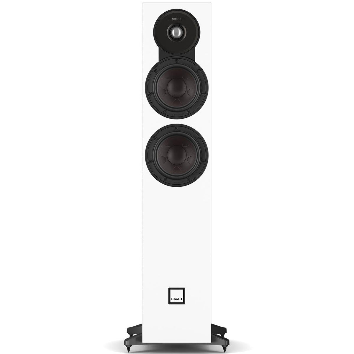 DALI Sonik 5 passive floorstanding speakers with sleek black cabinets and multiple drivers for rich, immersive sound.