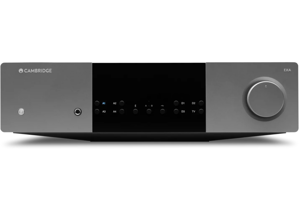 Cambridge Audio EXA100 integrated stereo amplifier, black, front view