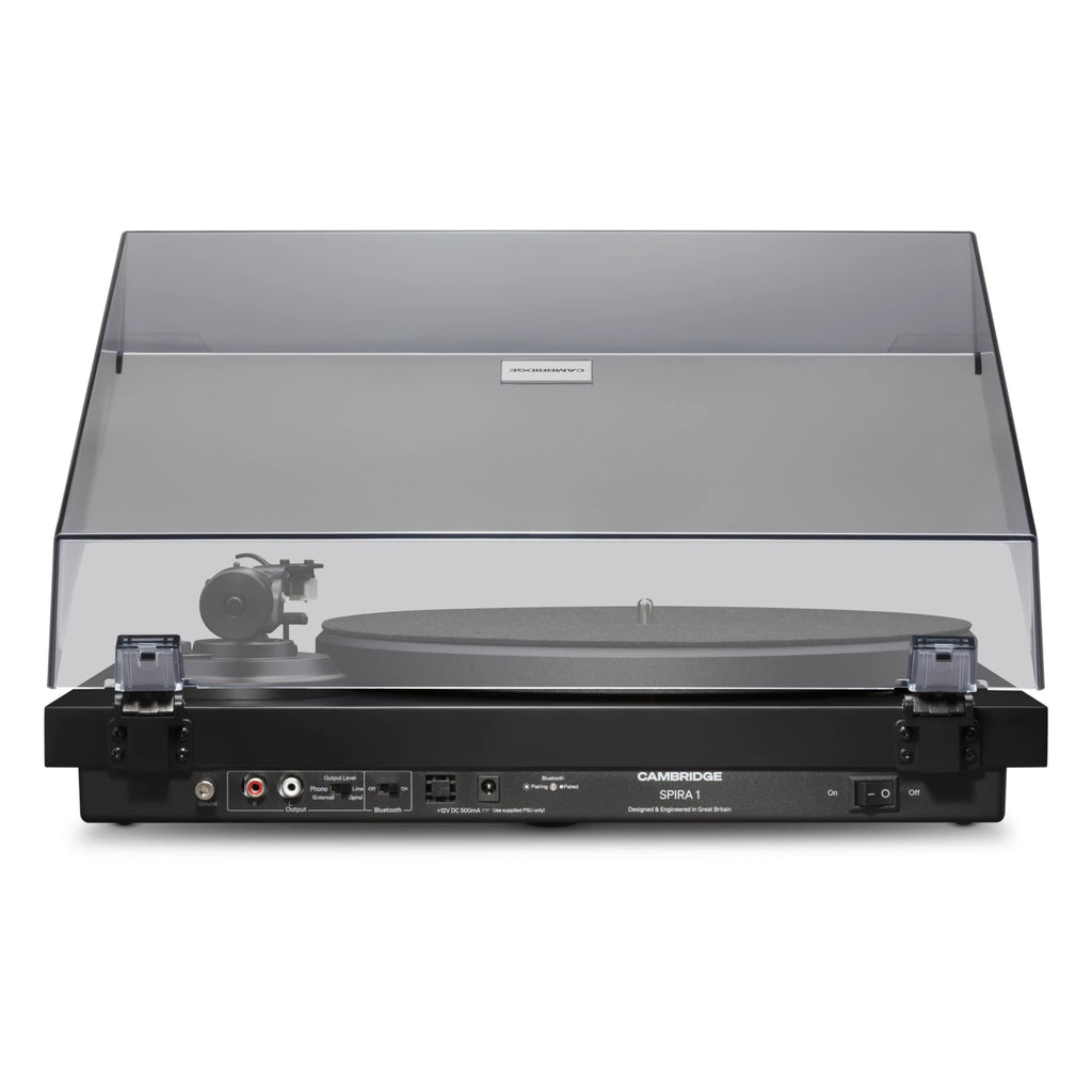 Cambridge Audio Spira turntable in Black, rear panel with RCA output, phono switch and Bluetooth