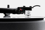 Close-up of the pre-fitted Audio-Technica AT3600L cartridge on the Cambridge Audio Spira tonearm