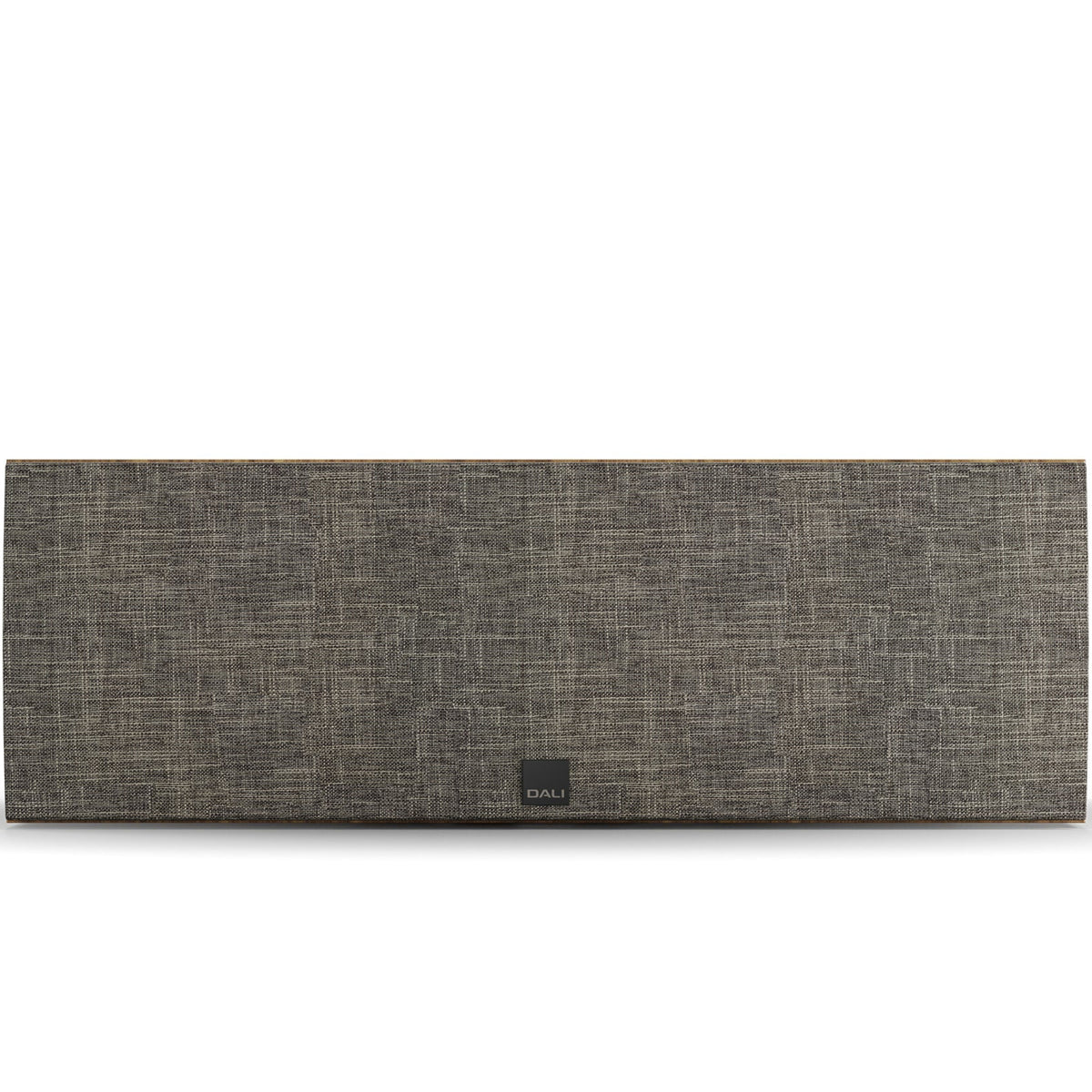 DALI Rubikore Cinema center speaker in natural walnut finish, showcasing sleek design and front grille for home theater audio.