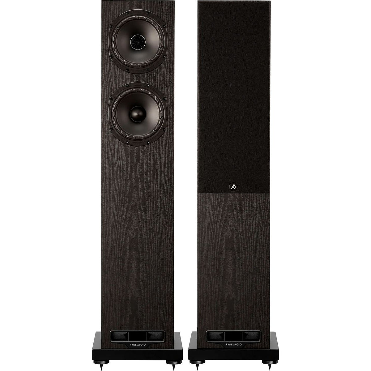 Fyne Audio F501E passive floorstanding speaker with sleek black finish and multiple driver units for high-quality sound.