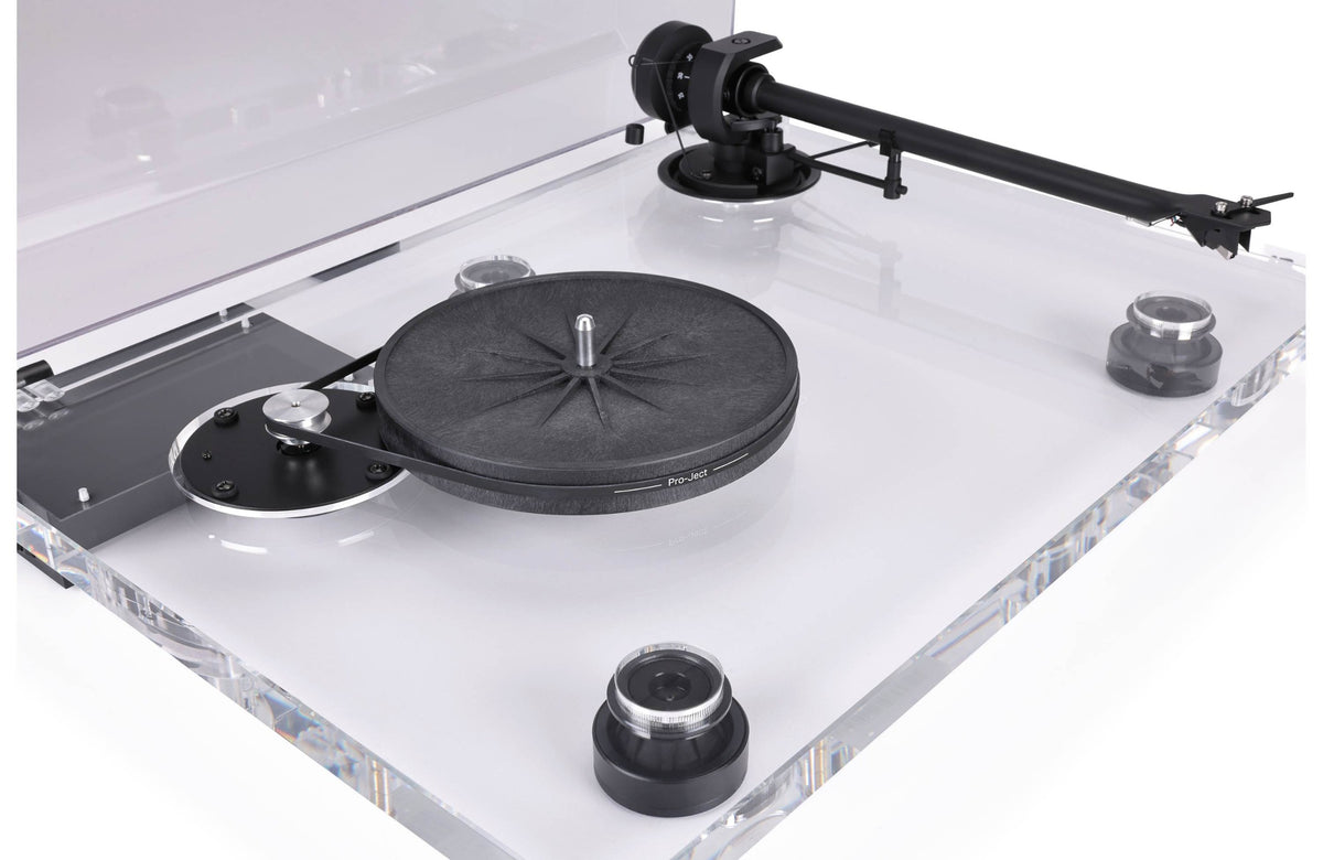 Pro-Ject XA B turntable with wooden plinth and aluminum tonearm, showcasing its sleek design and high-quality build.