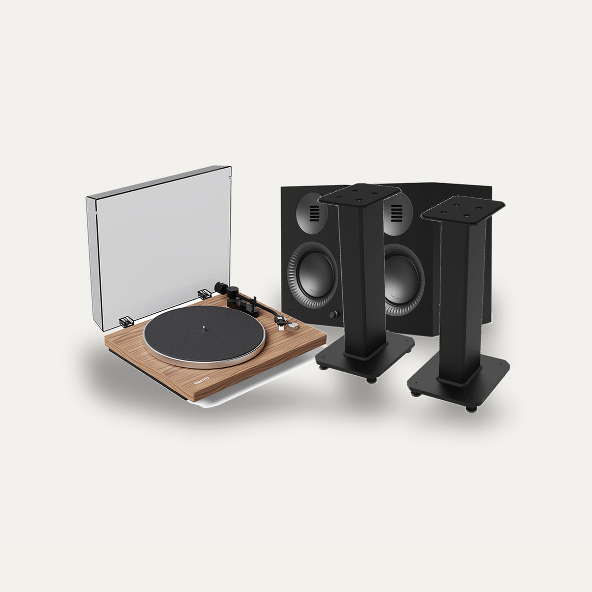 Kanto Audio TUK G2 + OBI3 Gen 2 + SX 22 Vinyl Setup – Speaker Finish Matte Black, Turntable Finish Walnut
