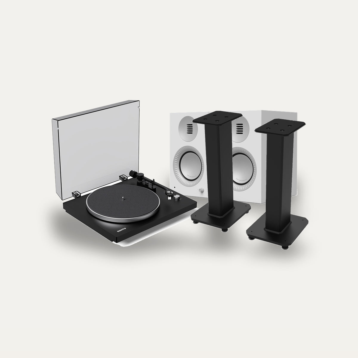 Kanto Audio TUK G2 + OBI3 Gen 2 + SX 22 Vinyl Setup – Speaker Finish Matte White, Turntable Finish Black