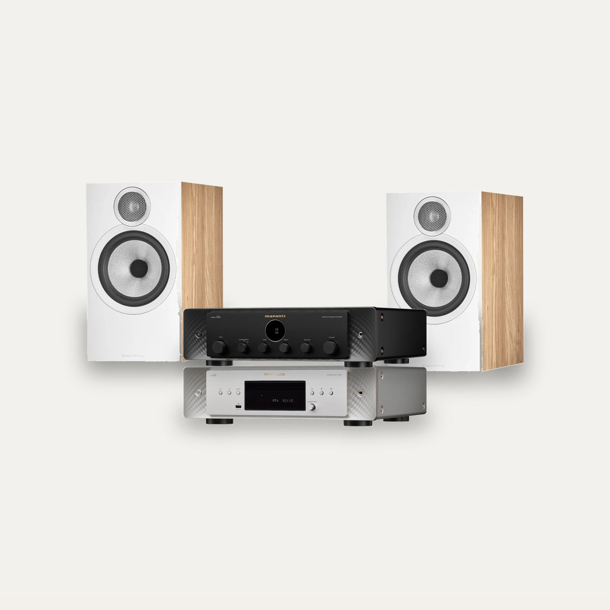 Marantz MODEL 60n + CD 60 + Bowers & Wilkins 606 S3 System – Amplifier Finish Black, CD Player Finish Silver Gold, Speaker Finish Oak