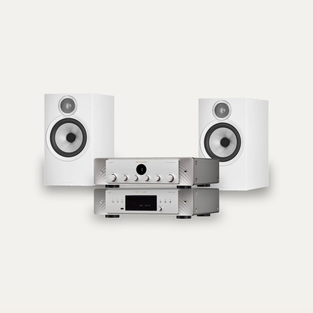 Marantz MODEL 60n + CD 60 + Bowers & Wilkins 606 S3 System – Amplifier Finish Silver Gold, CD Player Finish Silver Gold, Speaker Finish White