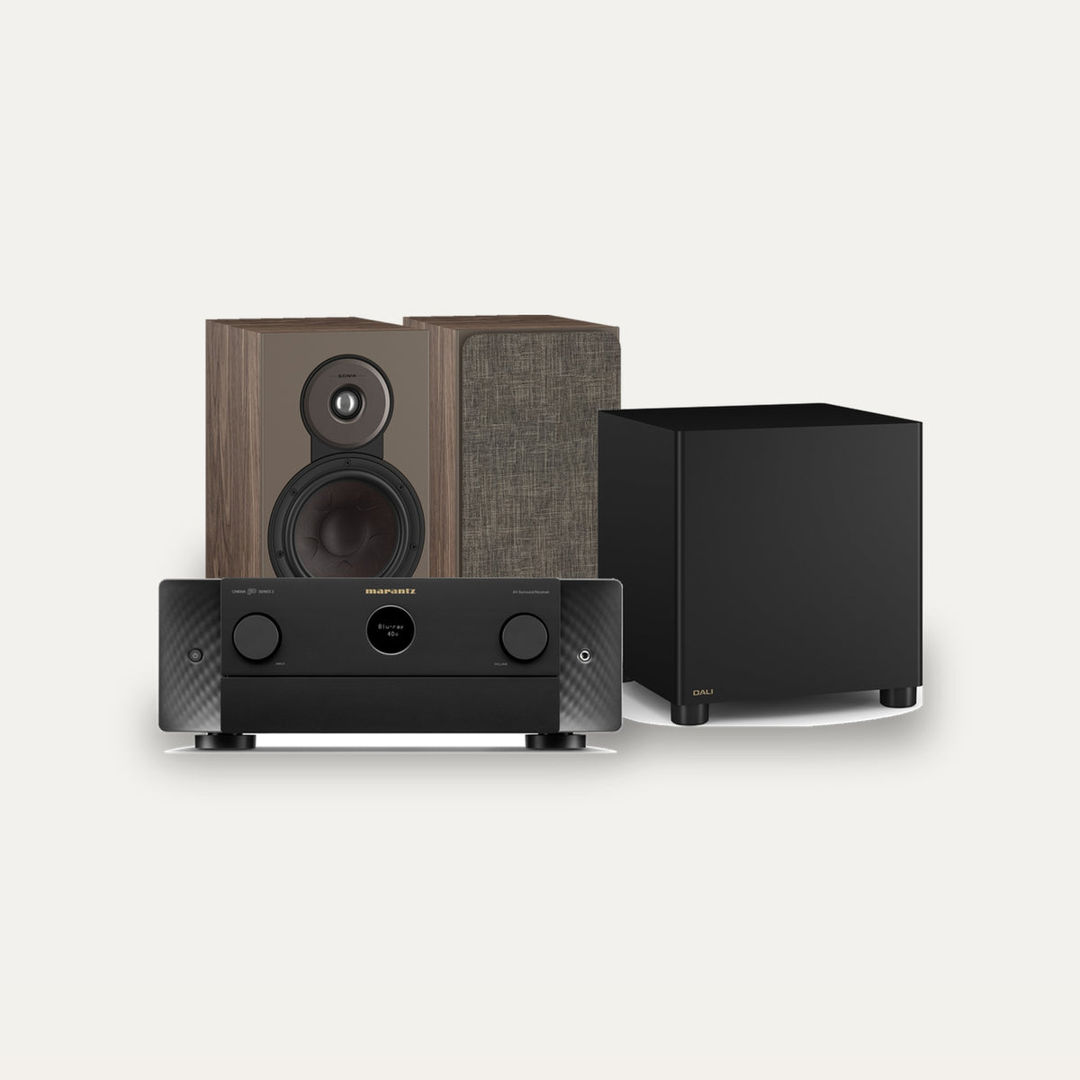 Marantz CINEMA 50 Series 2 + Dali Sonik 3 + Basik Sub 2.1 Cinema Set – Receiver Finish Black, Speaker Finish Walnut