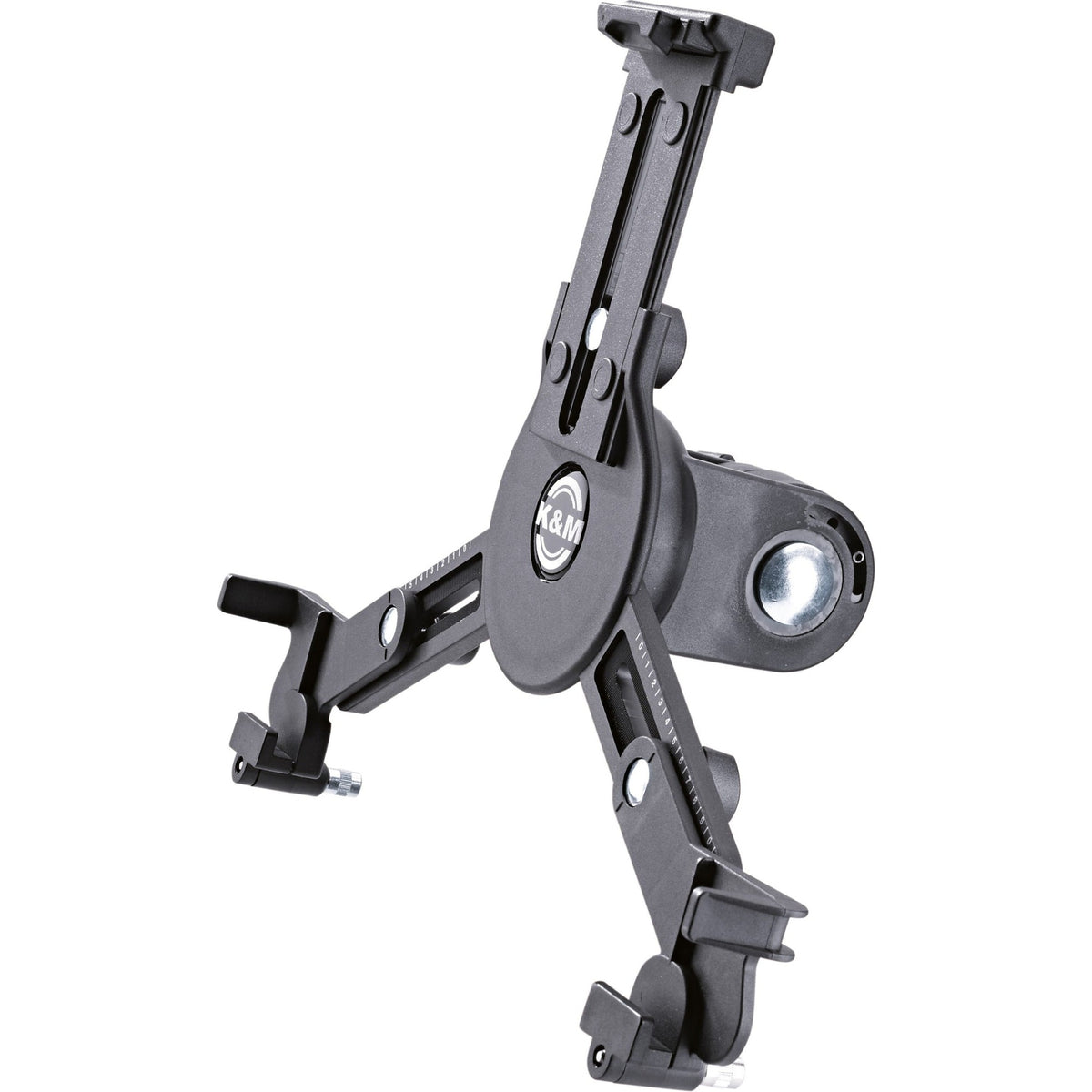 K&M 19790 multimedia microphone stand with adjustable height and tripod base, suitable for studio and stage use.