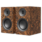 Kanto Audio TUK G2 powered speakers in Matte Burl veneer with gunmetal waveguides, three-quarter view