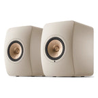 KEF LS50 Wireless II wireless speakers with sleek black finish and modern design, featuring high-quality audio drivers.