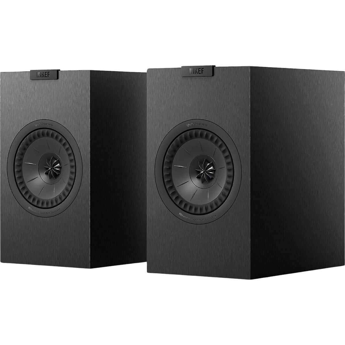 KEF Q3 Meta passive bookshelf speakers shown with sleek black cabinets and stylish design for high-quality audio.