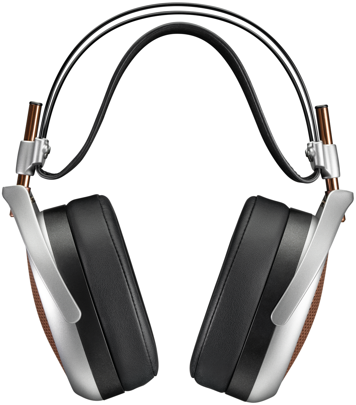 Wired Meze Audio Poet headphones with sleek black design and over-ear cushioning, connected via a braided audio cable.