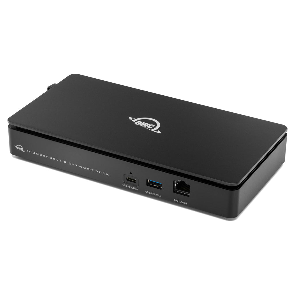 OWC Thunderbolt 5 Dual 10GbE Network Dock, front left three-quarter view