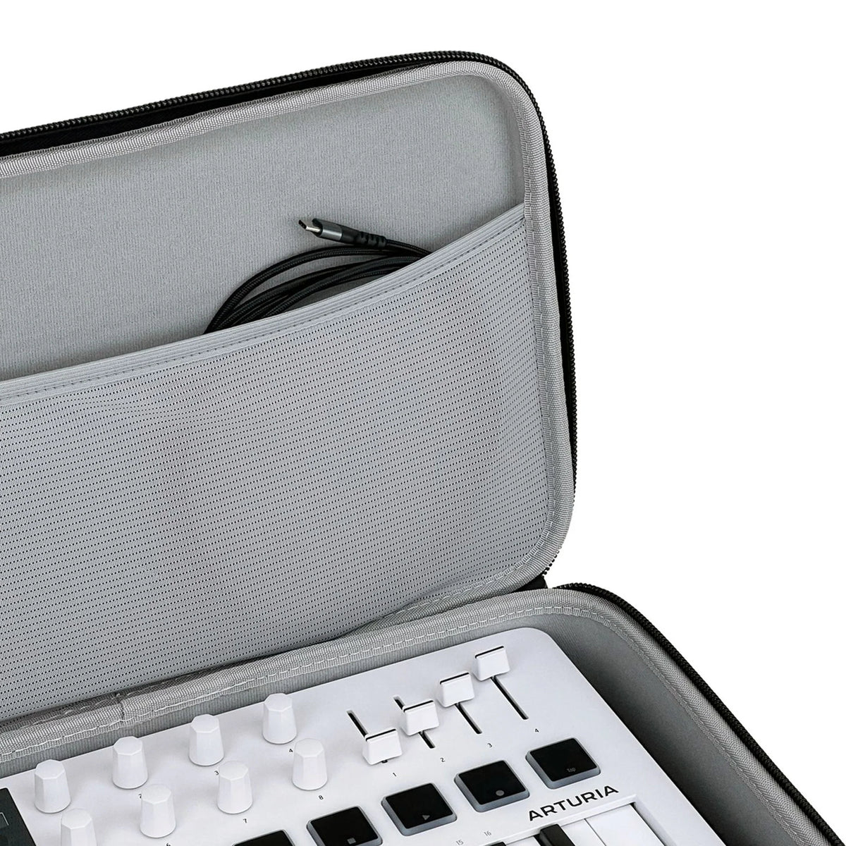 Gray Analog Cases Pulse keyboard case for Arturia MiniLab and MicroFreak, with padded exterior and secure zipper closure.
