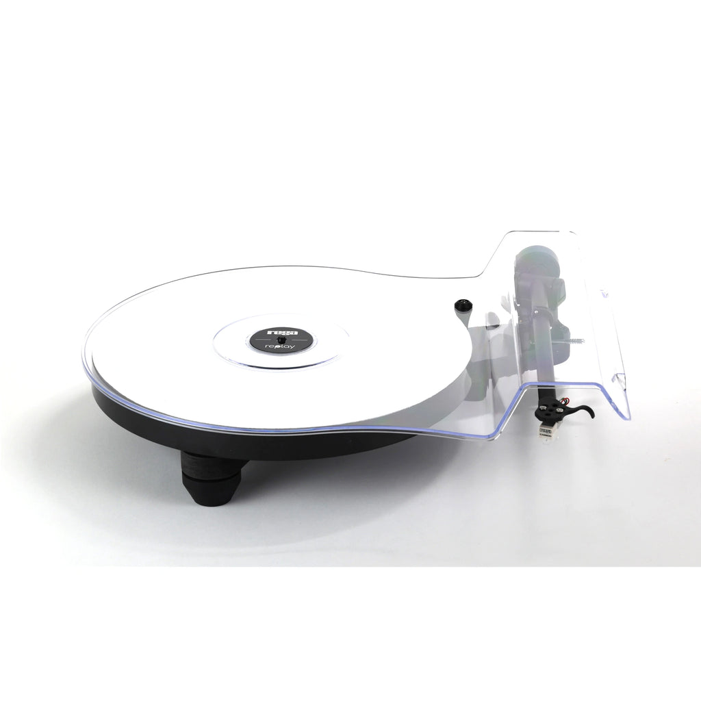 Rega Replay turntable with RB110 tonearm, front three-quarter view