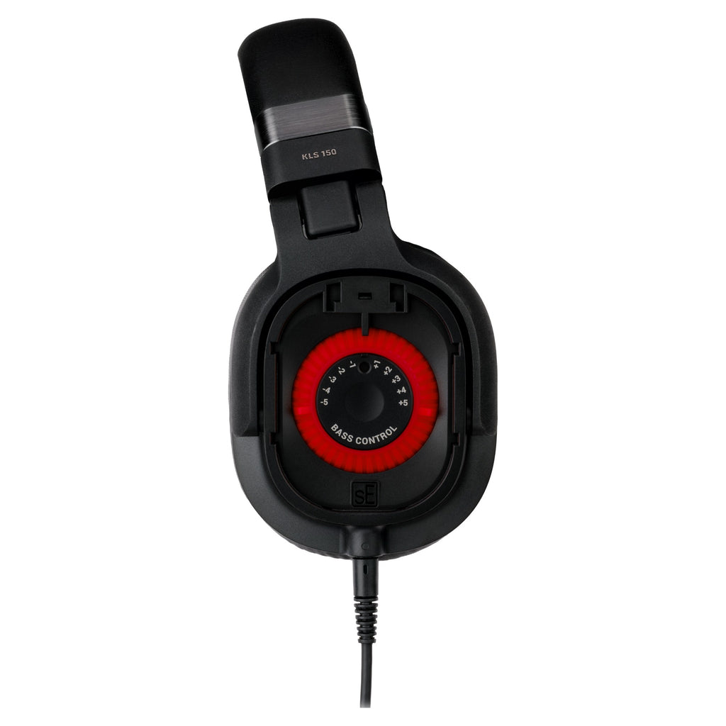sE Electronics KLS 150, earcup with cover removed showing the Bass Control dial