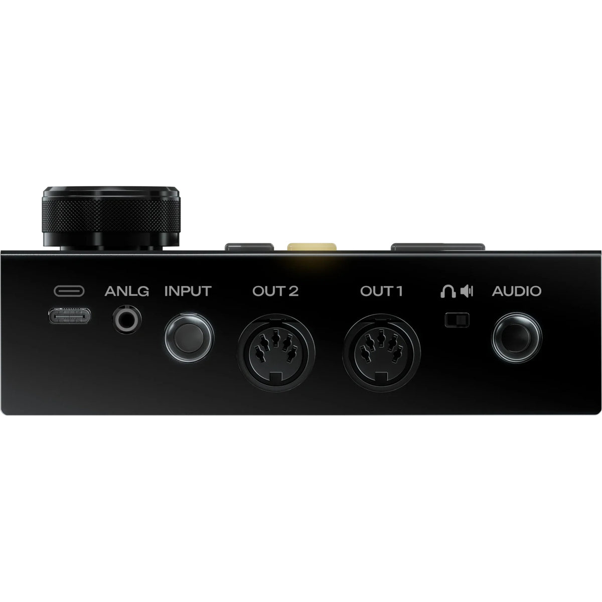 Sim'n Tonic Nome II MIDI interface with multiple input/output ports and sleek black design, used for music production.