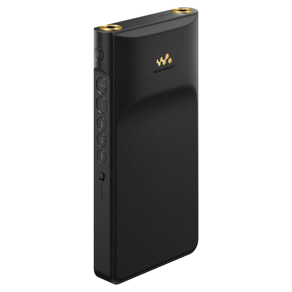 Sony NW-WM1AM3 Walkman, angled rear view with leather-textured pad